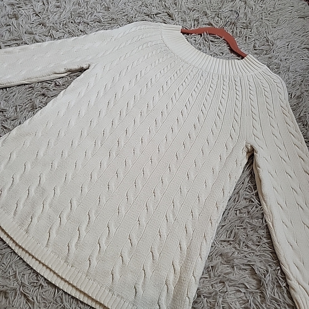Talbots Cable Knit Sweater Top Ivory Off White Cream Classic Preppy Size Small S - Picture 3 of 9